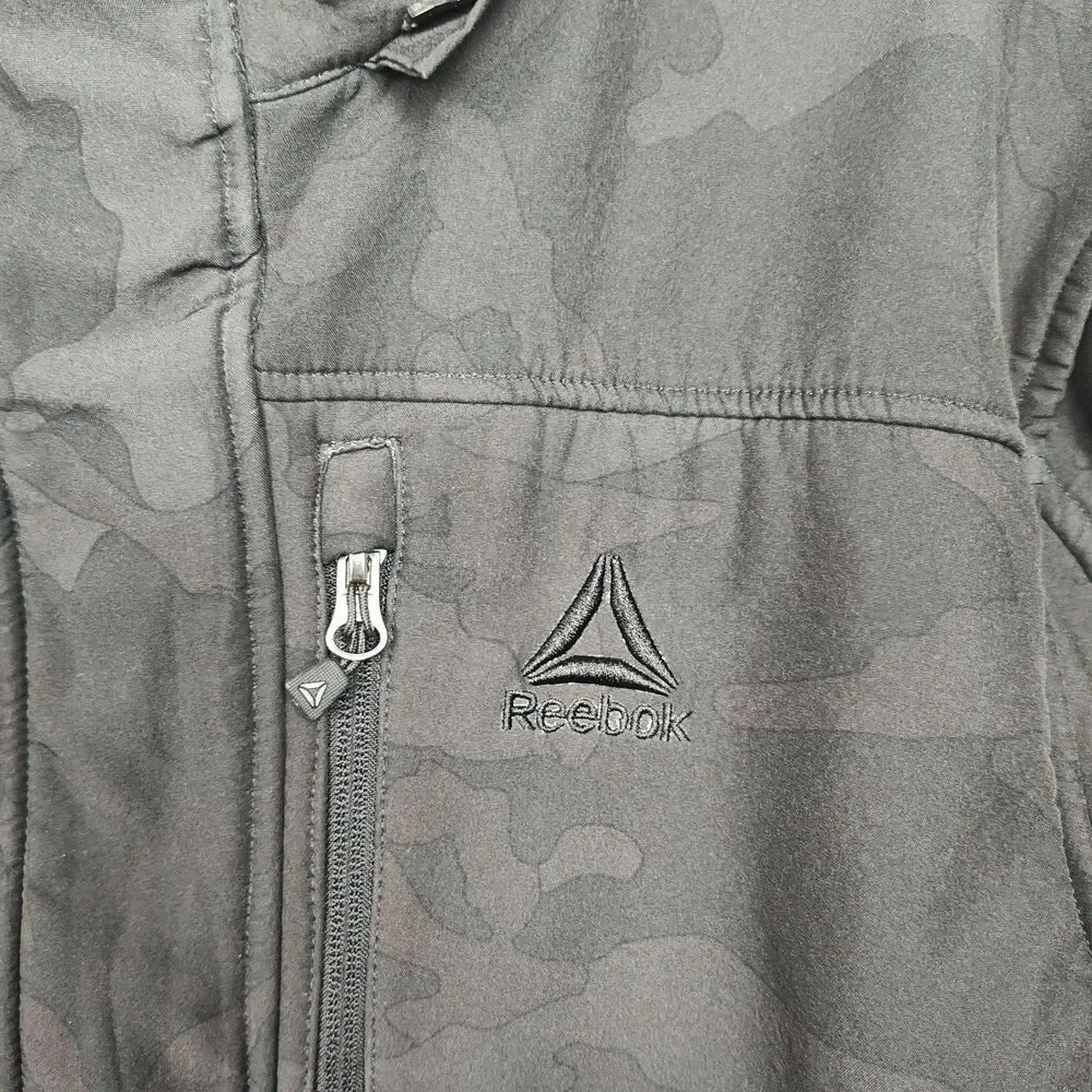 Reebock Full-Zip Jacket Boys Size 14/16 Black Camo Pattern Zipped‎ Pockets